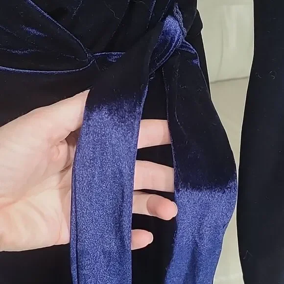 Premier Amour Velvet Wrap Dress Womens 6 Navy Blue NEW P1961447 Long Sleeve Mini - Picture 4 of 8